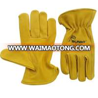 Best Quality Cow Leather Driver Working Gloves , Yellow Driver Working Gloves , Yellow Leather Rigger Gloves